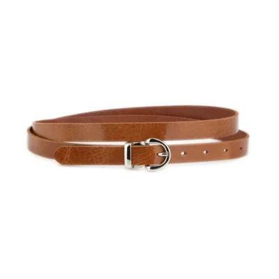 Ladies Thin Cognac Brown Belt With Silver Buckle 1 GLAZZY 20 COGN SILROUMAG