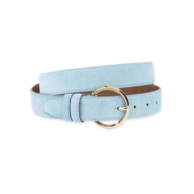 Light Blue Suede Belt With Circle Gold Buckle 1 LIBLUSUE 35 ROUGOL KSV