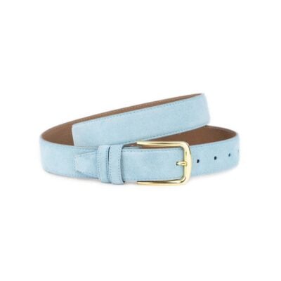 Light Blue Suede Belt With Gold Buckle 1 LIBLUSUE 35 GOLDCLAS KSV