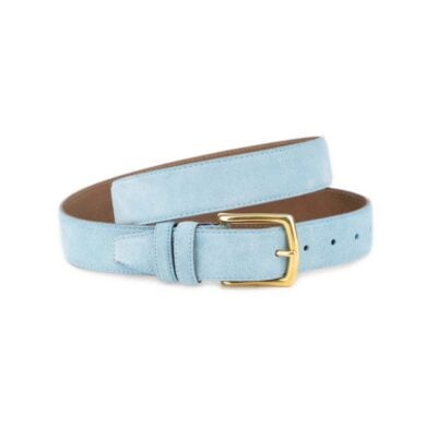 Light Blue Suede Belt With Solid Brass Buckle 1 LIBLUSUE 35 GOLBRAS KSV