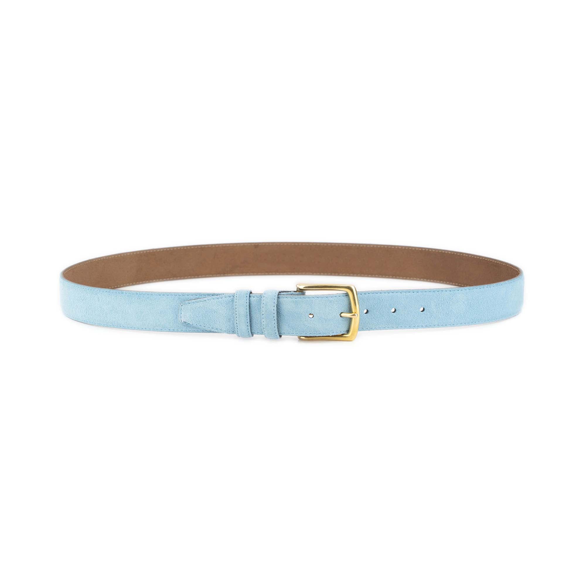 Light Blue Suede Belt With Solid Brass Buckle 2