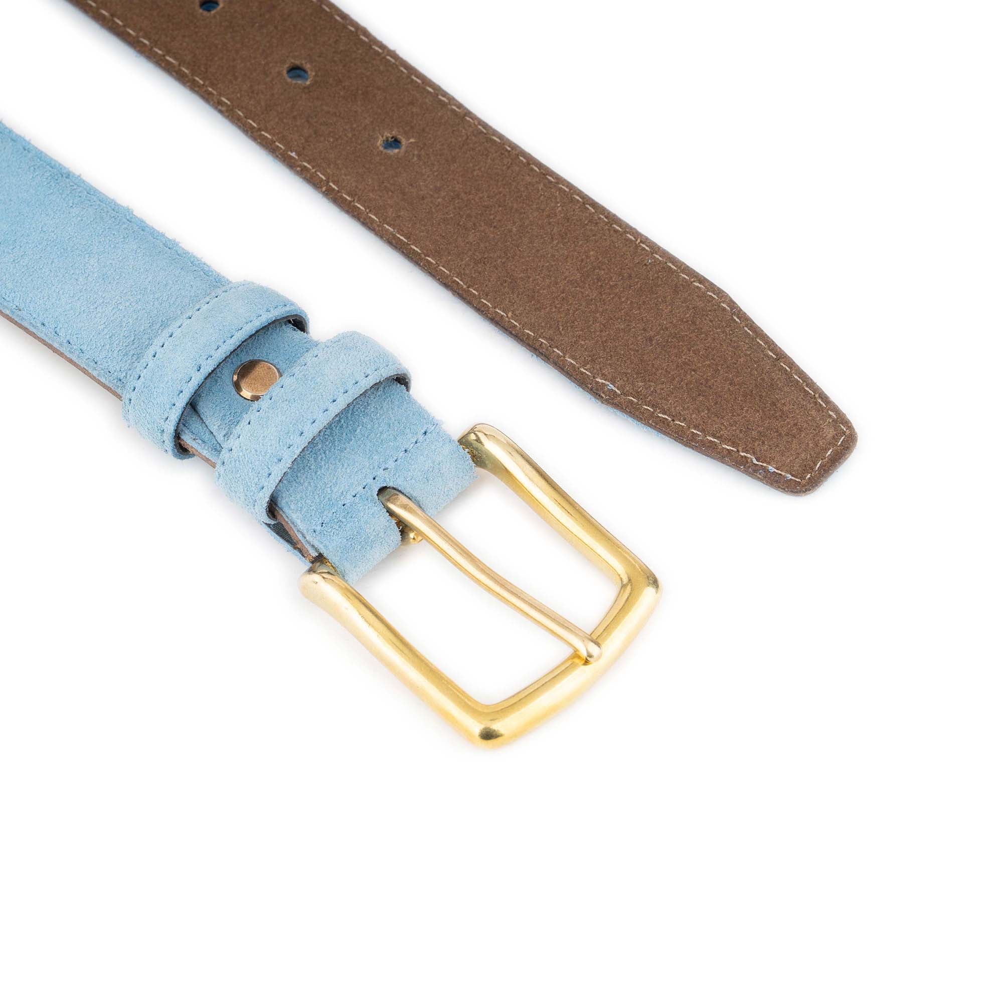 Light Blue Suede Belt With Solid Brass Buckle 3