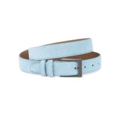 Men's Light Blue Suede Belt With Gray Buckle 1 LIBLUSUE 35 GRACLAS KSV