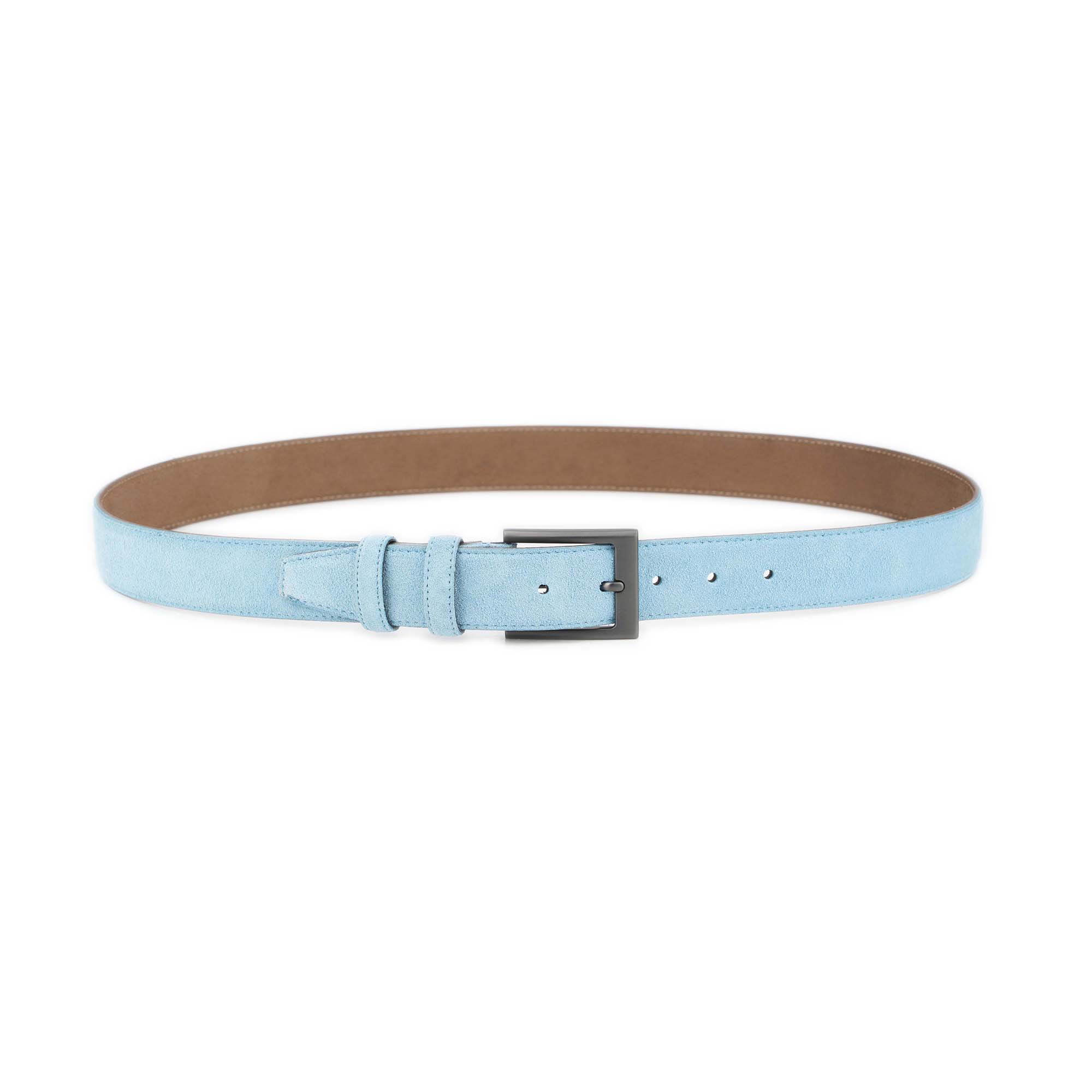 Men's Light Blue Suede Belt With Gray Buckle 2