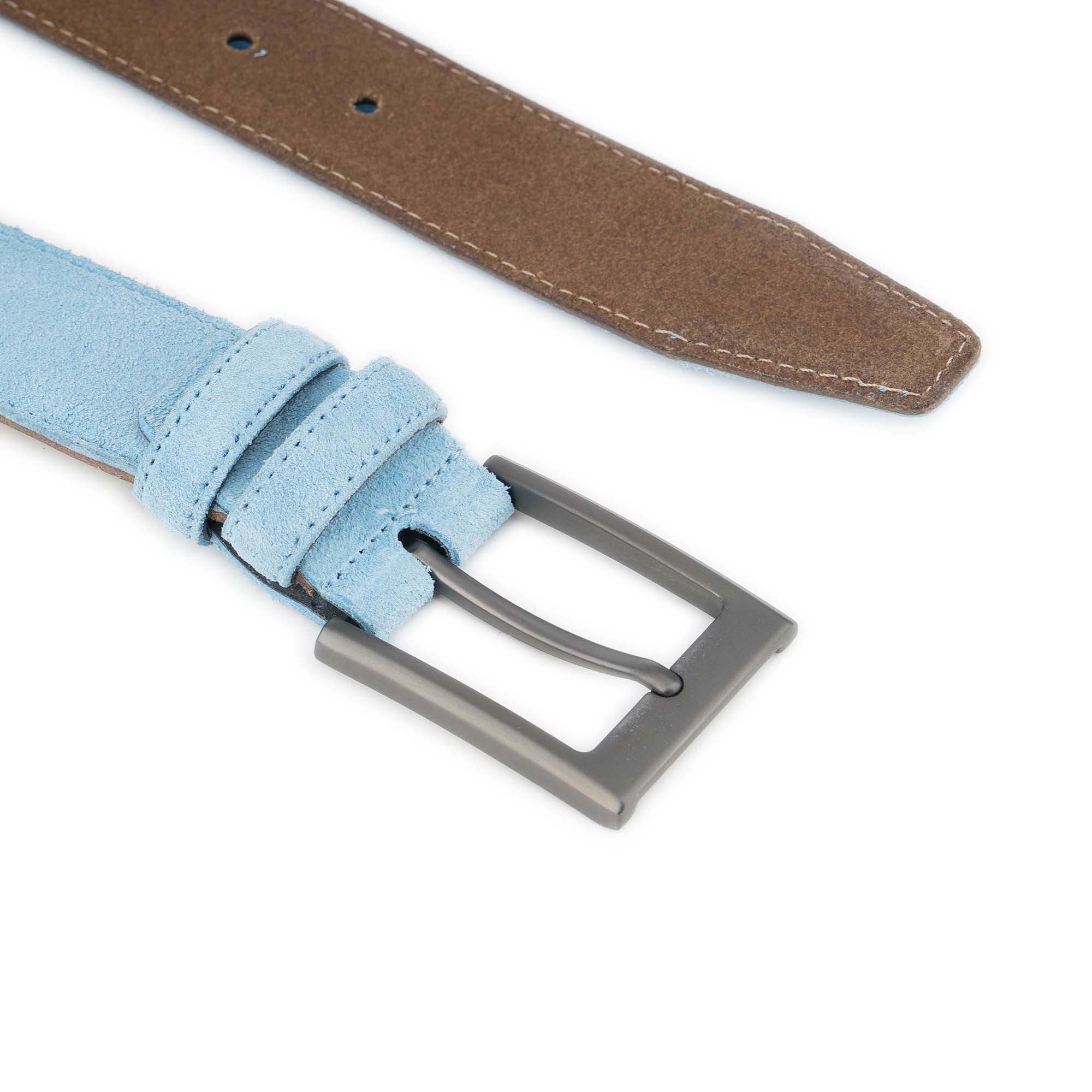 Men's Light Blue Suede Belt With Gray Buckle 3