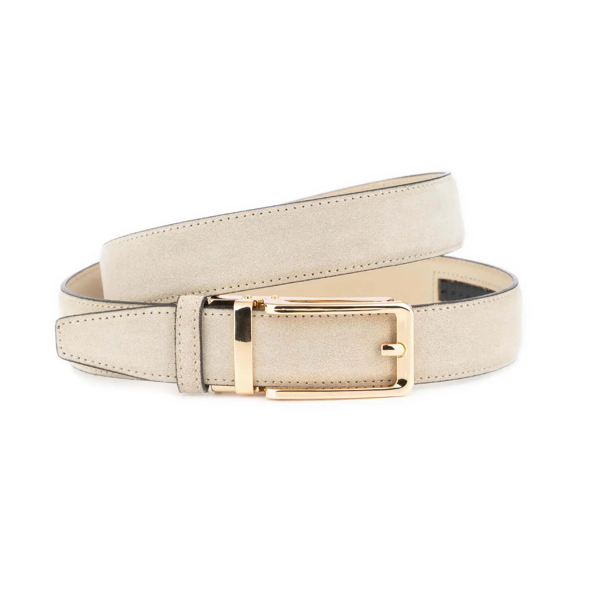 Men's Ratchet Belt With Classic Gold Buckle Beige Suede Leather 1 BEIRAT 35 GOLCLASS DRM