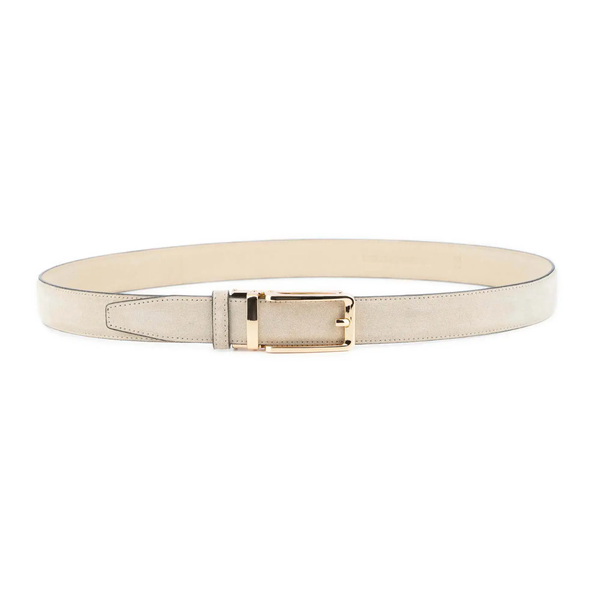 Men's Ratchet Belt With Classic Gold Buckle Beige Suede Leather 2