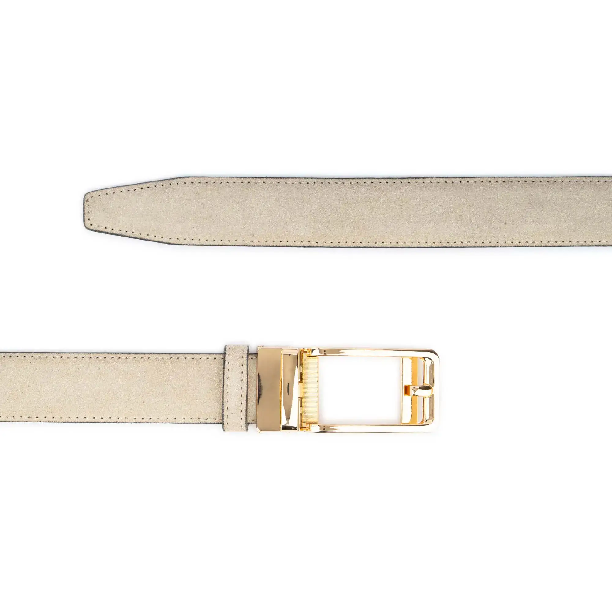 Men's Ratchet Belt With Classic Gold Buckle Beige Suede Leather 3