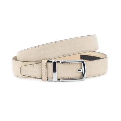 Men's Ratchet Belt With Classic Silver Buckle Beige Suede Leather 1 BEIRAT 35 SILVCLAS DRM