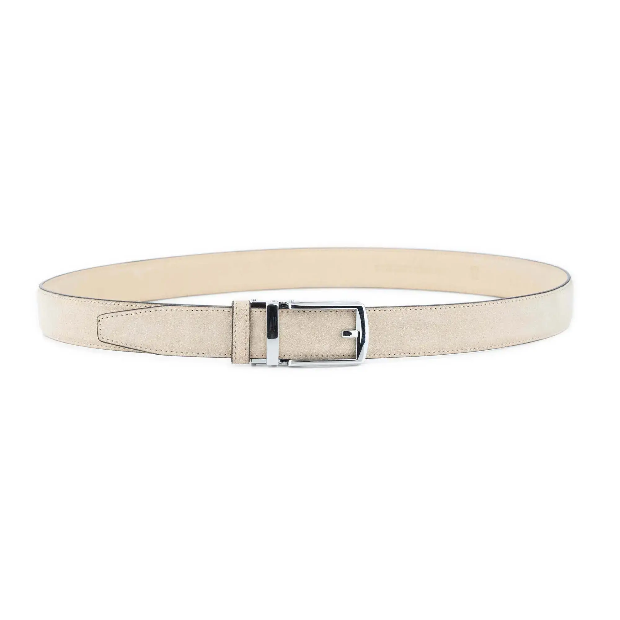 Men's Ratchet Belt With Classic Silver Buckle Beige Suede Leather 2
