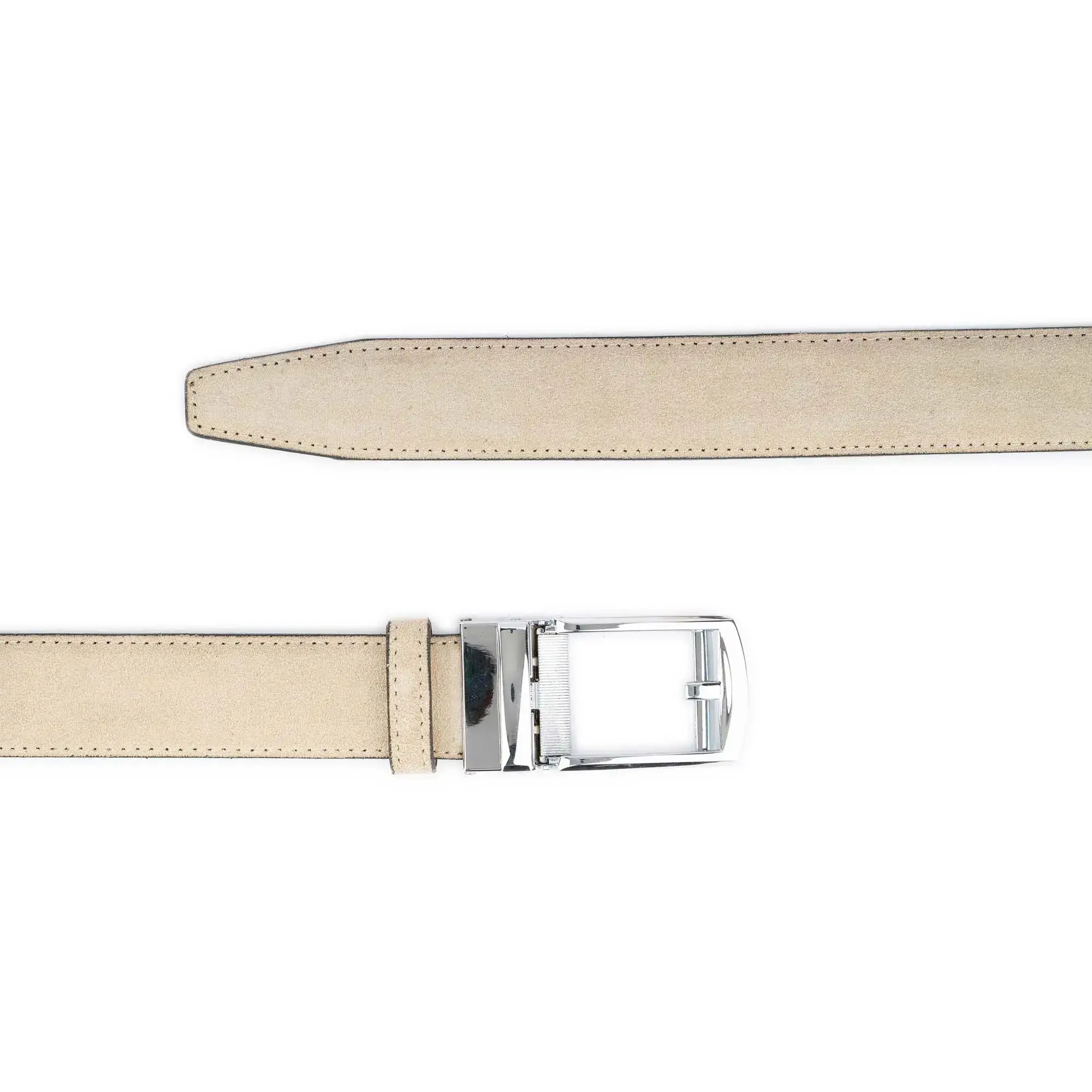 Men's Ratchet Belt With Classic Silver Buckle Beige Suede Leather 3