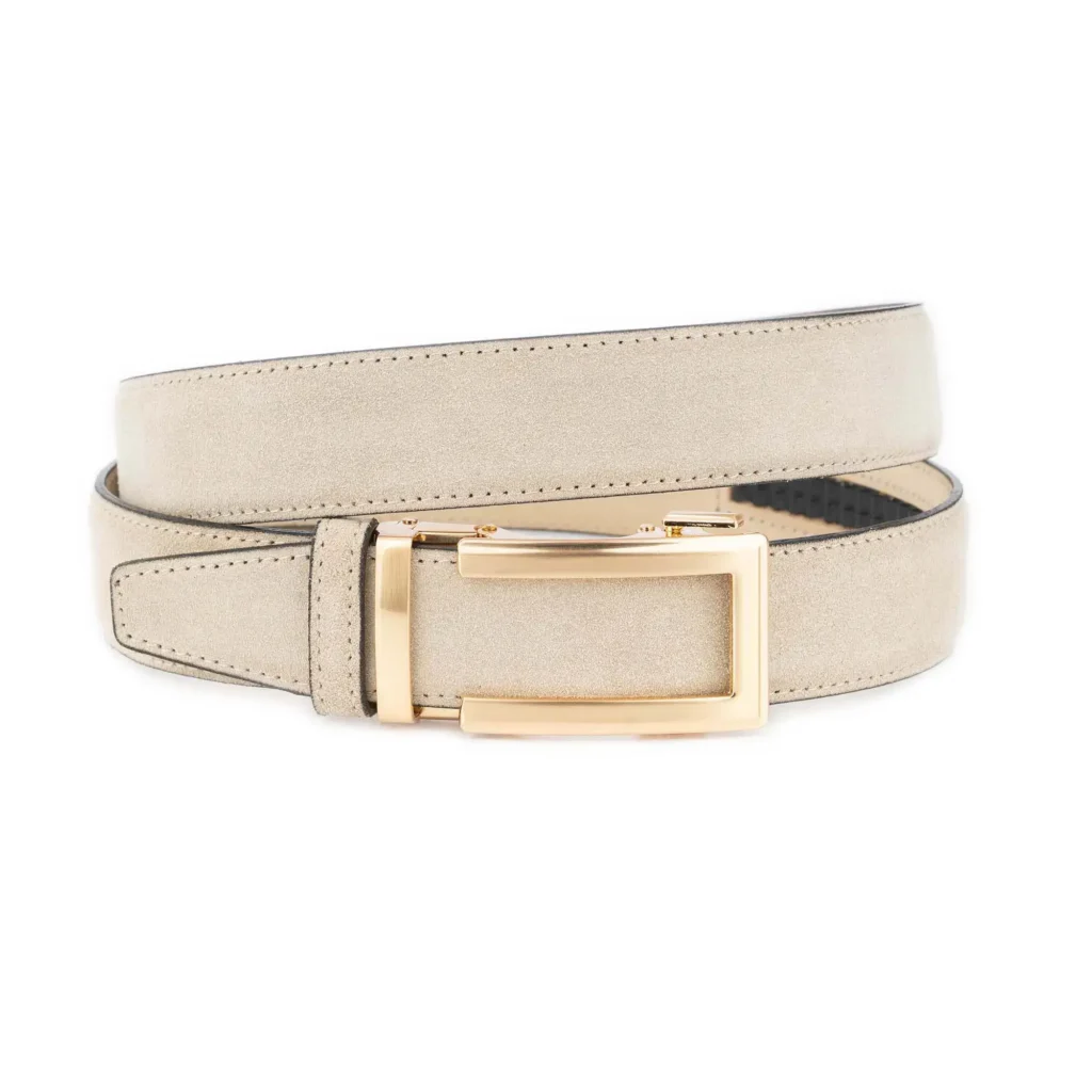 Men's Slide Belt With Gold Buckle Beige Suede Leather 1 BEIRAT 35 CGOLD DRM