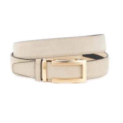 Men's Slide Belt With Gold Buckle Beige Suede Leather 1 BEIRAT 35 CGOLD DRM