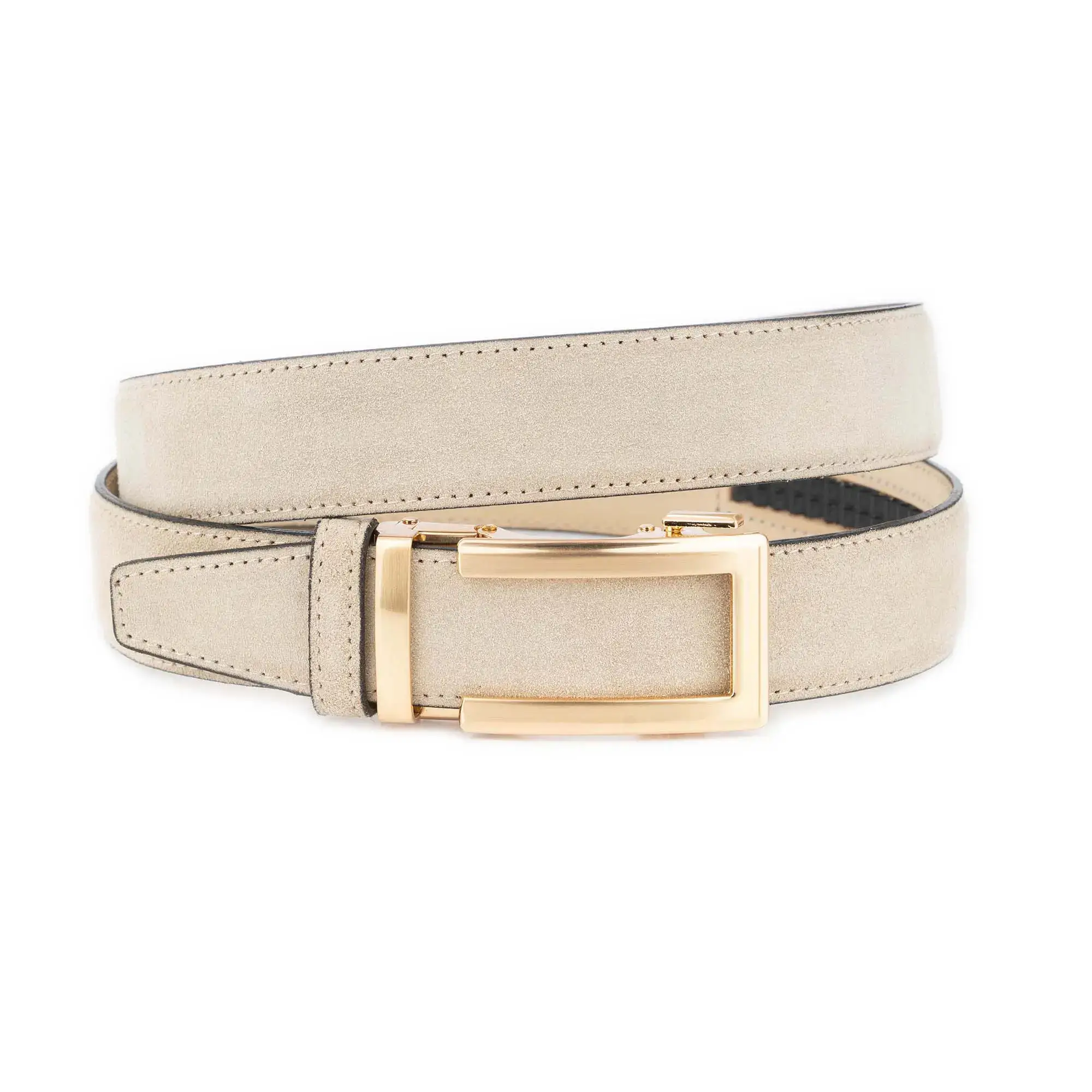 Men's Slide Belt With Gold Buckle Beige Suede Leather 1 BEIRAT 35 CGOLD DRM