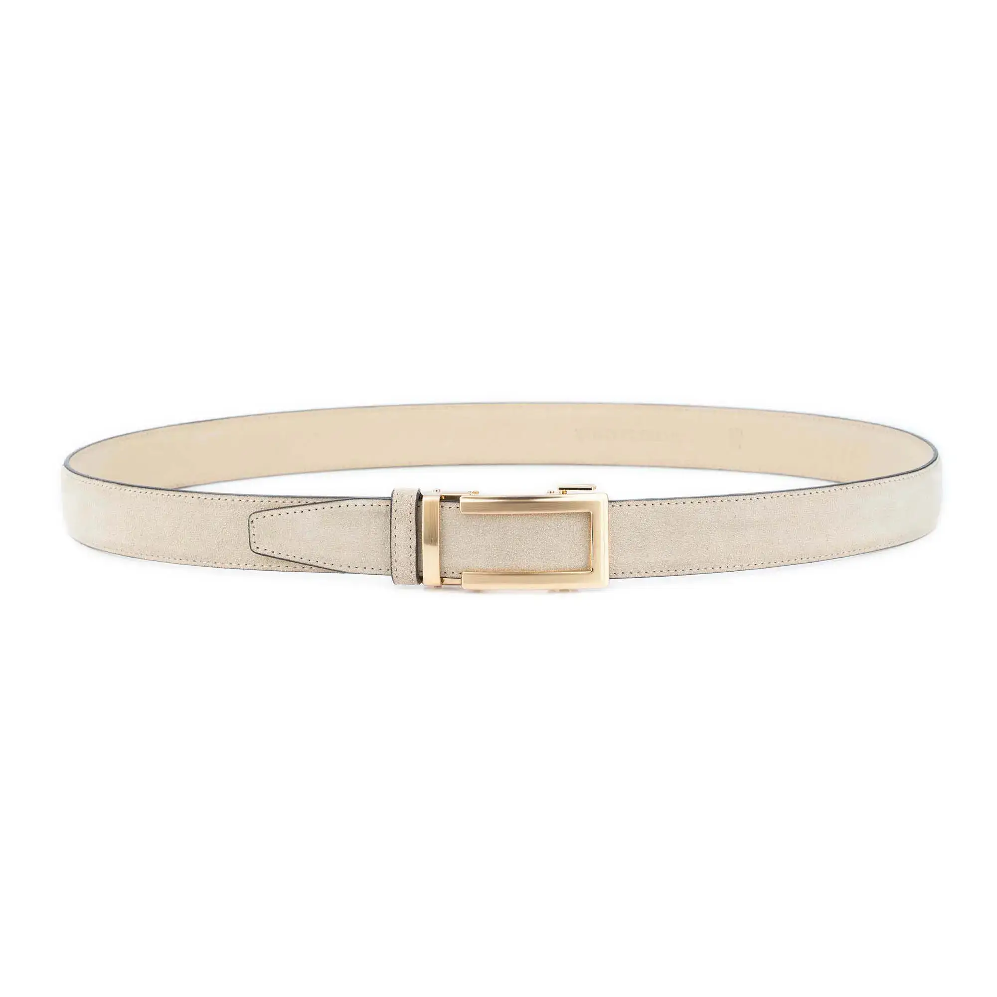 Men's Slide Belt With Gold Buckle Beige Suede Leather 2