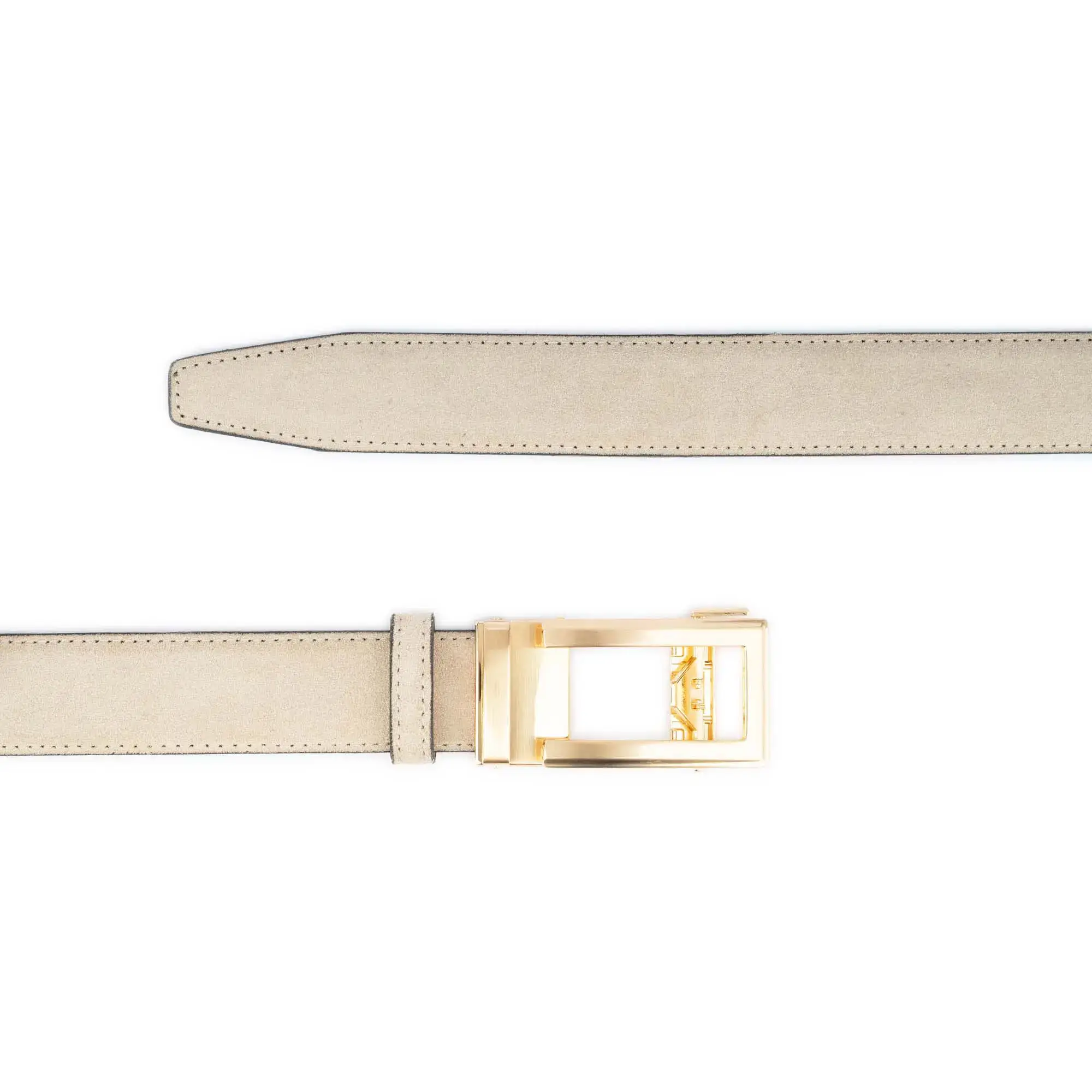 Men's Slide Belt With Gold Buckle Beige Suede Leather 4
