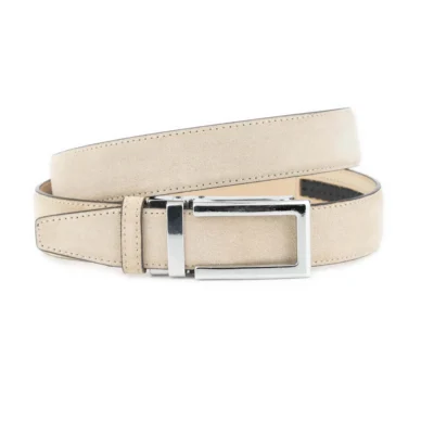 Men's Slide Belt With Silver Buckle Beige Suede Leather 1 BEIRAT 35 CSILV DRM