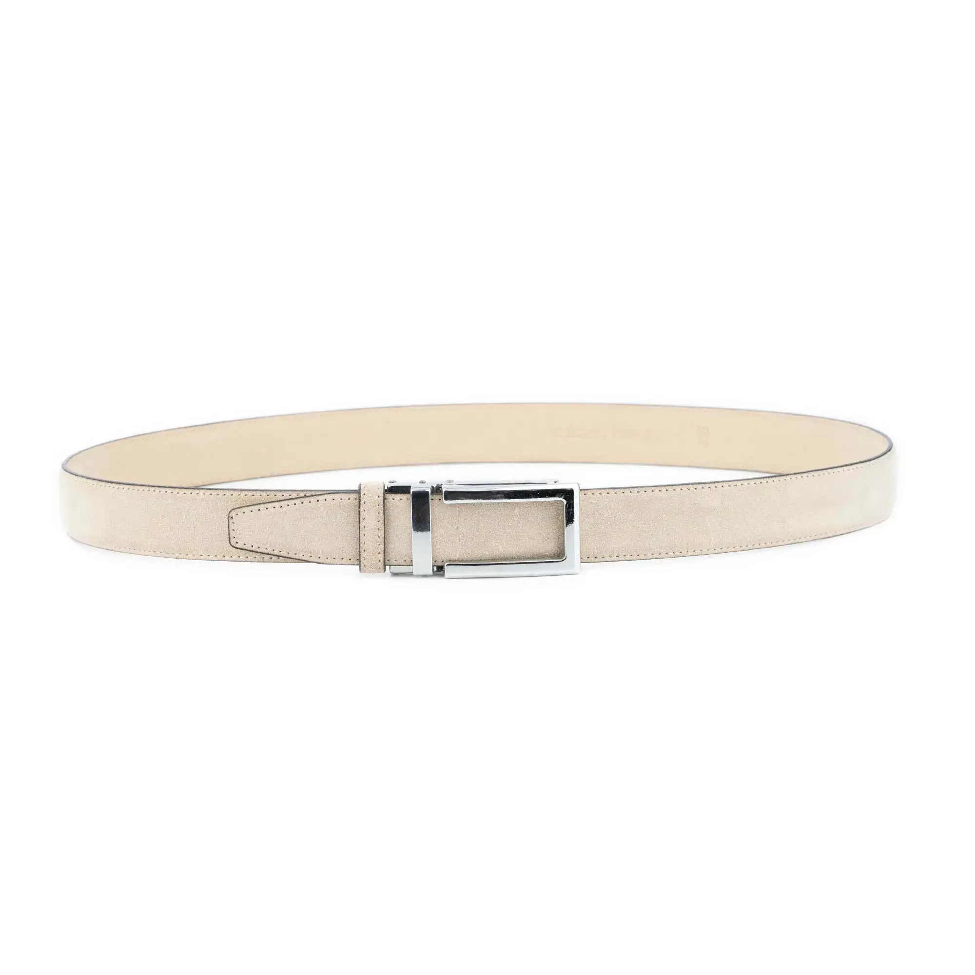 Men's Slide Belt With Silver Buckle Beige Suede Leather 2