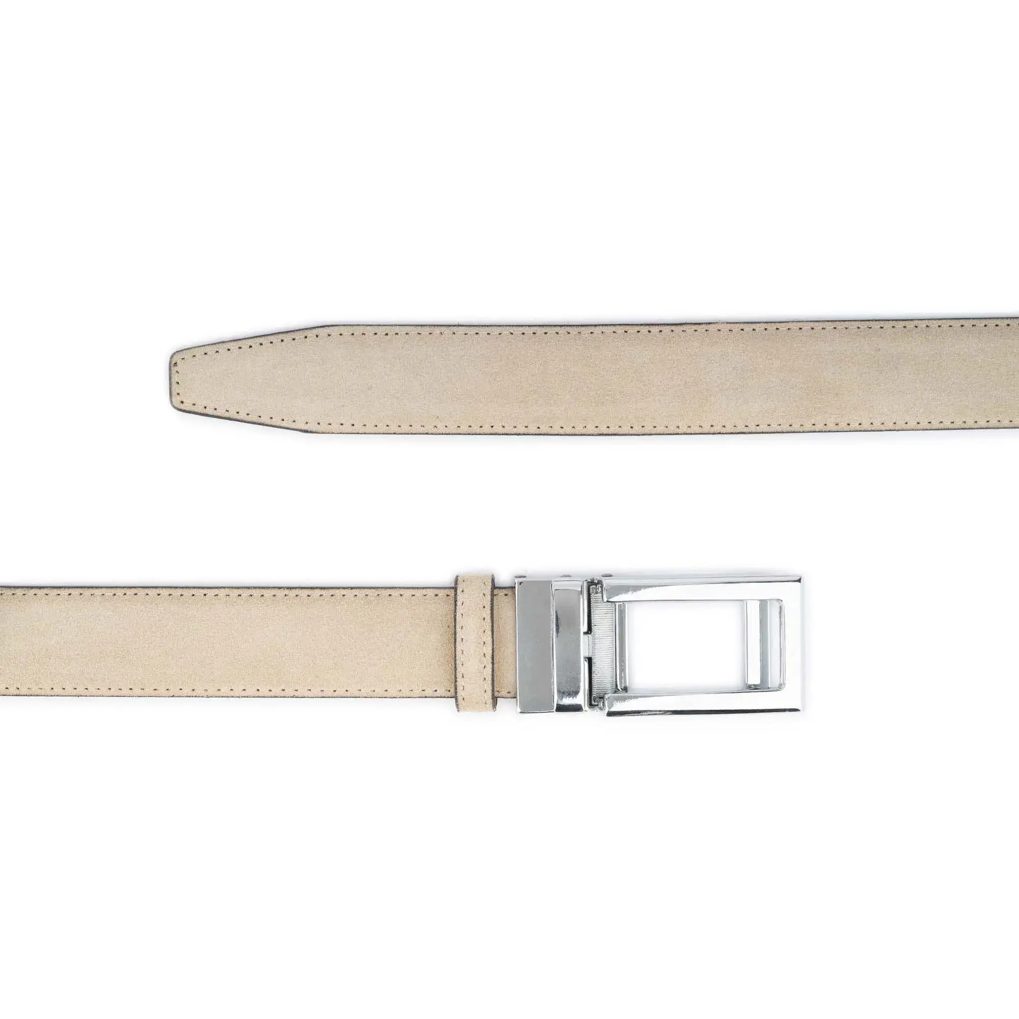 Men's Slide Belt With Silver Buckle Beige Suede Leather 4
