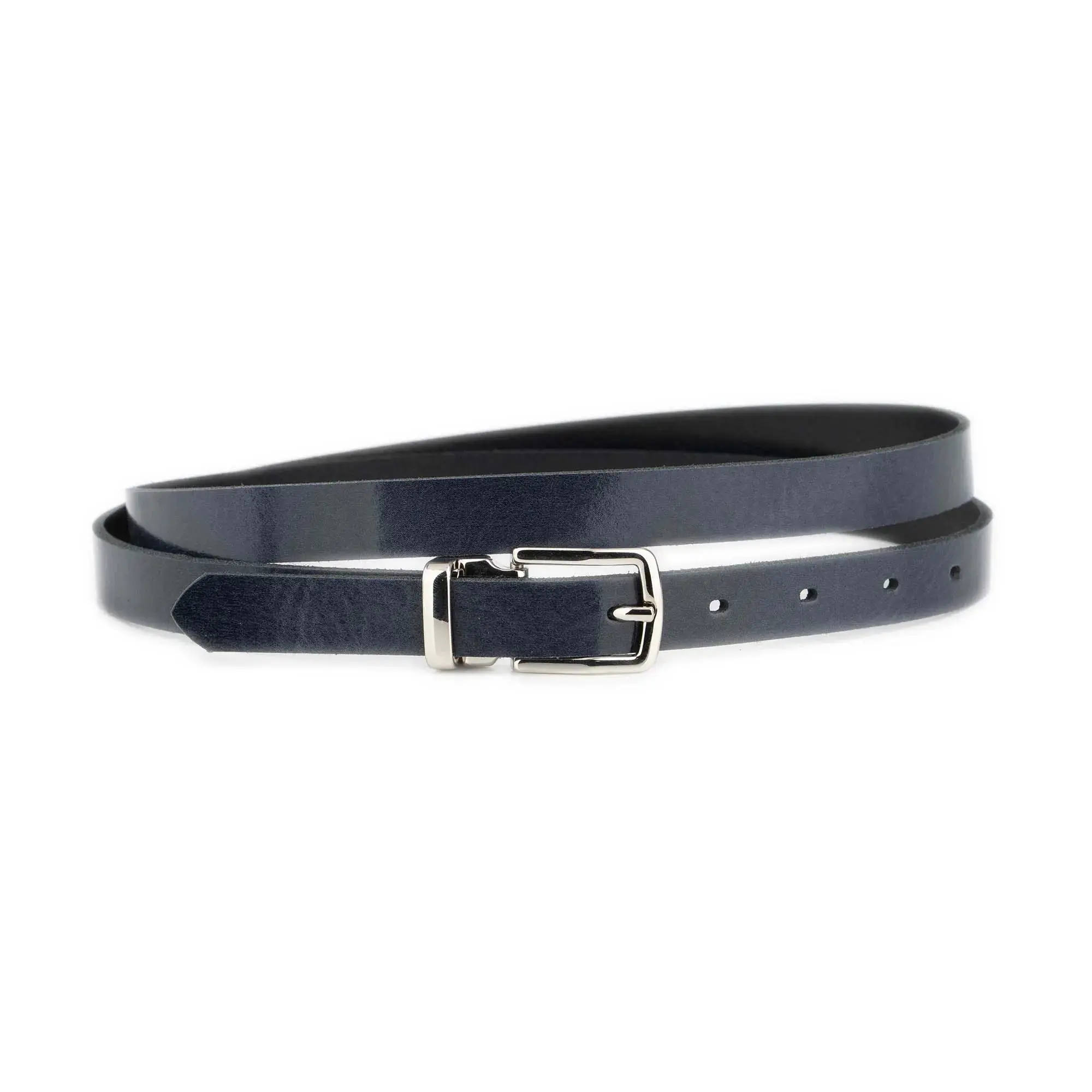 Navy Blue Ladies Thin Belt With Silver Buckle 1 GLAZZY 20 NAVBLUE SILRECMAG