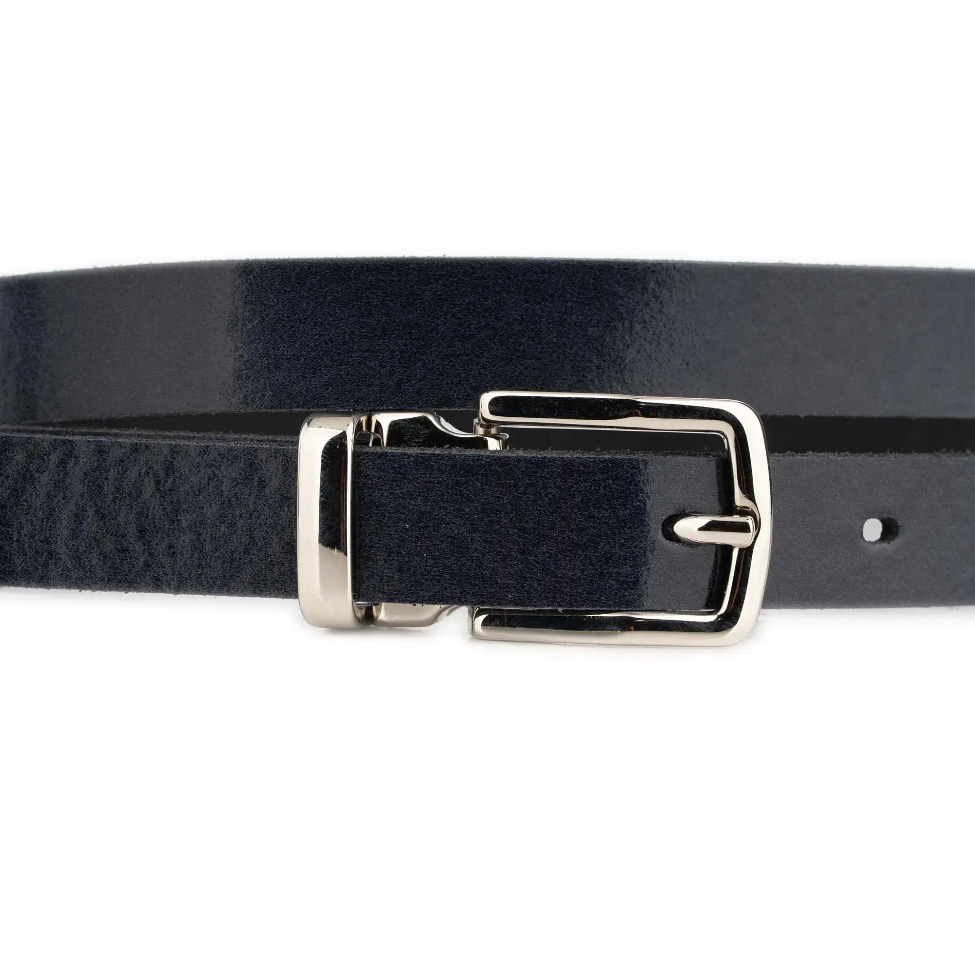Navy Blue Ladies Thin Belt With Silver Buckle 2