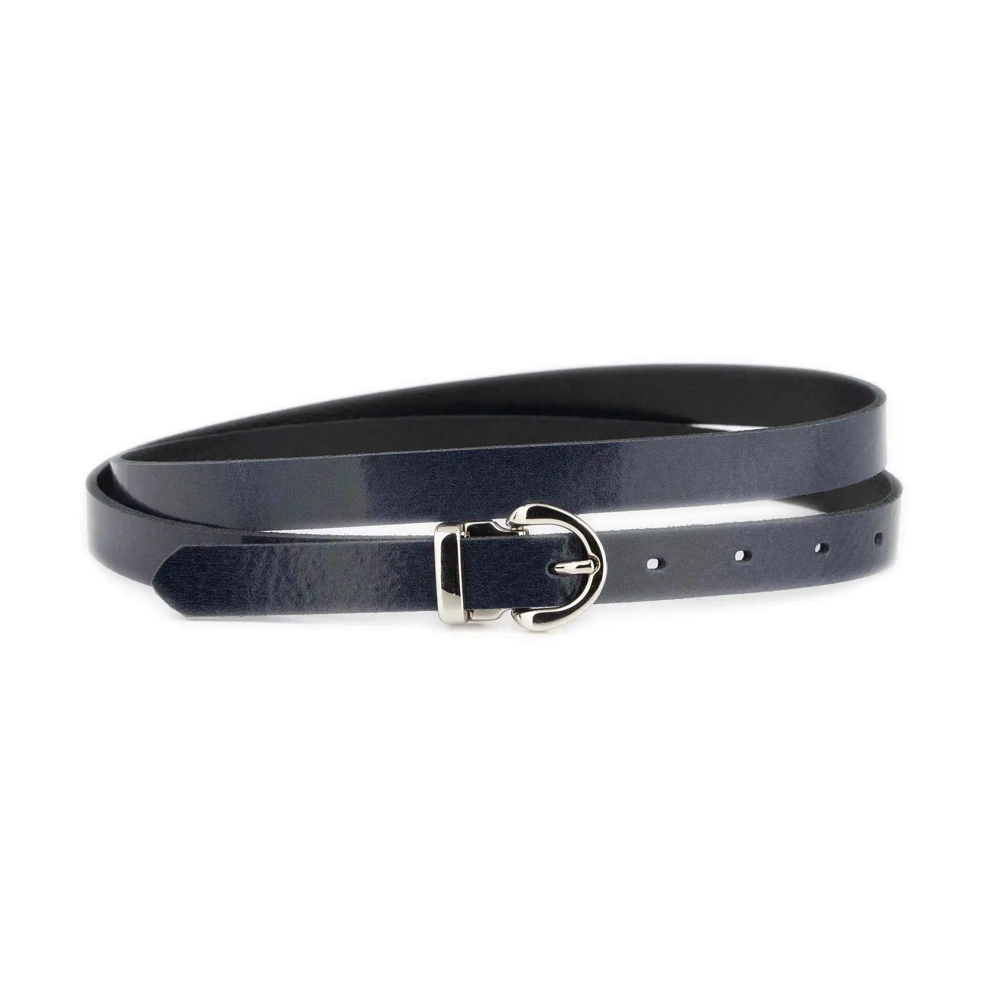 Navy Blue Thin Womens Belt With Silver Buckle 1 GLAZZY 20 NAVBLUE SILROUMAG