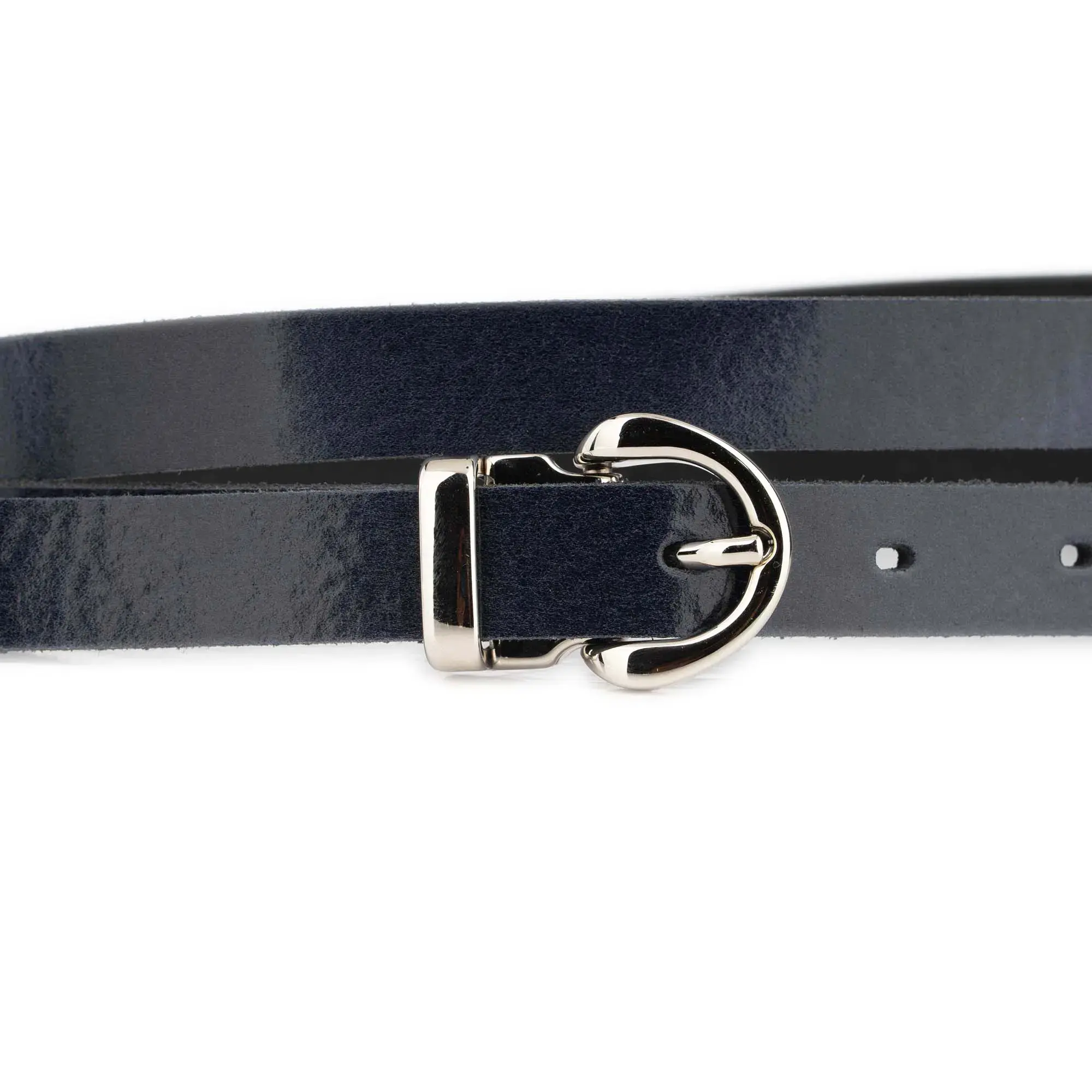 Navy Blue Thin Womens Belt With Silver Buckle 2