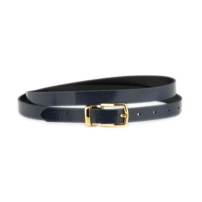 Thin Women's Navy Belt With Gold Buckle Glazed Leather 1 GLAZZY 20 NAVBLUE GOLRECMAG