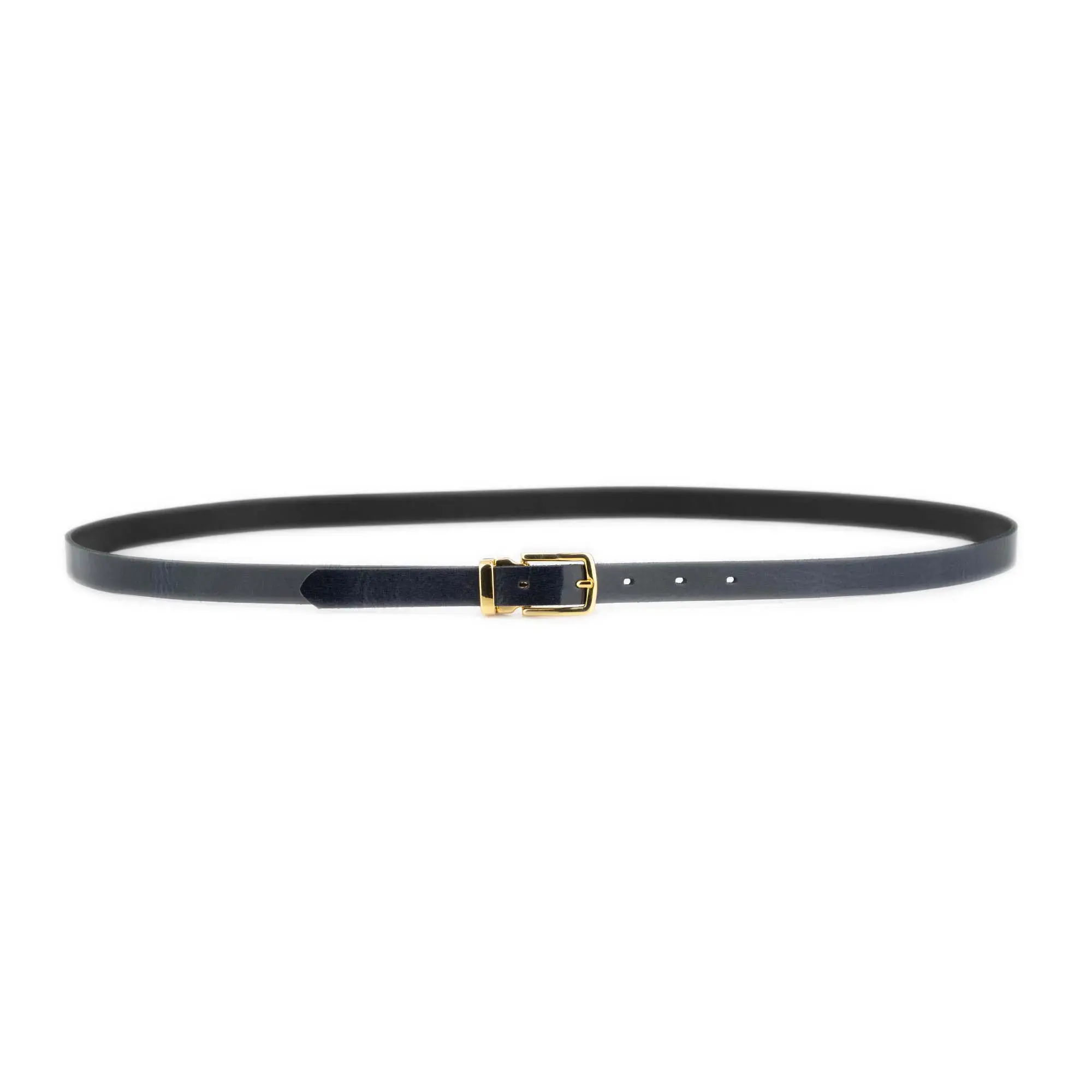 Thin Women's Navy Belt With Gold Buckle Glazed Leather 3