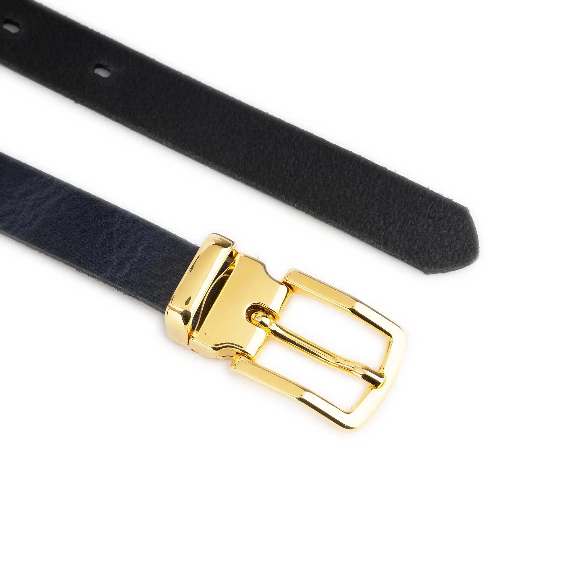 Thin Women's Navy Belt With Gold Buckle Glazed Leather 4