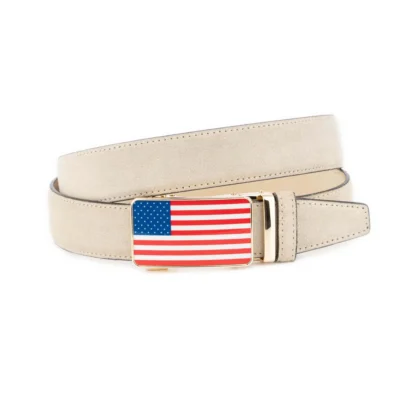 USA Flag Belt Ratchet Beige Suede Leather 1 BEIRAT 35 USAFLGOL DRM