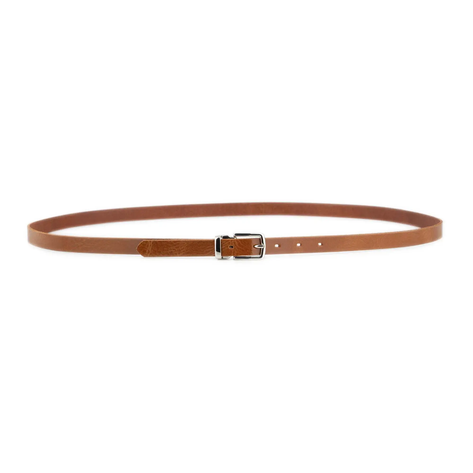 Women's Cognac Glazed Leather Belt with Silver Buckle 3