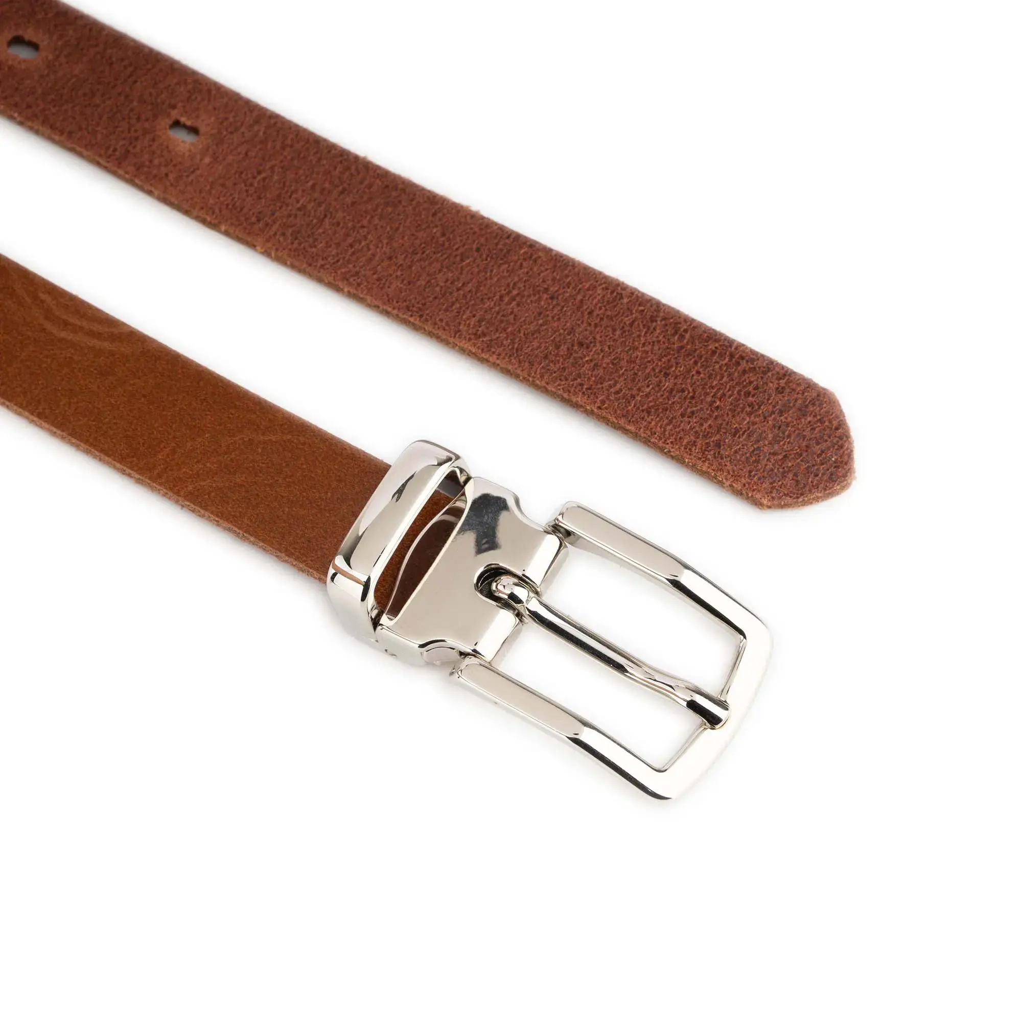 Women's Cognac Glazed Leather Belt with Silver Buckle 4