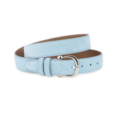 Women's Light Blue Suede Belt With Silver Horseshoe Buckle 1 LIBLUSUE 35 SILVHORS KSV