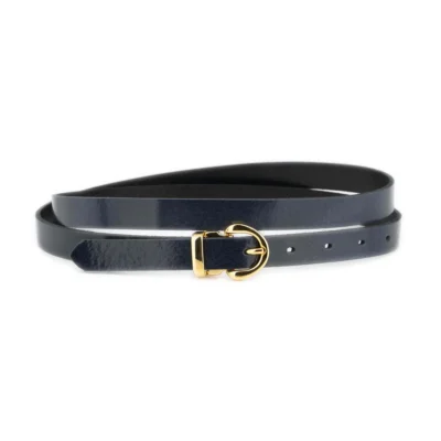 Womens Navy Blue Belt With Gold Buckle Glazed Leather 1 GLAZZY 20 NAVBLUE GOLROUMAG