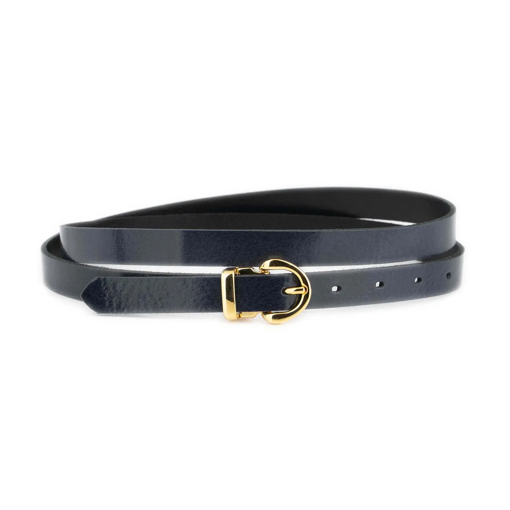 Womens Navy Blue Belt With Gold Buckle Glazed Leather 1 GLAZZY 20 NAVBLUE GOLROUMAG