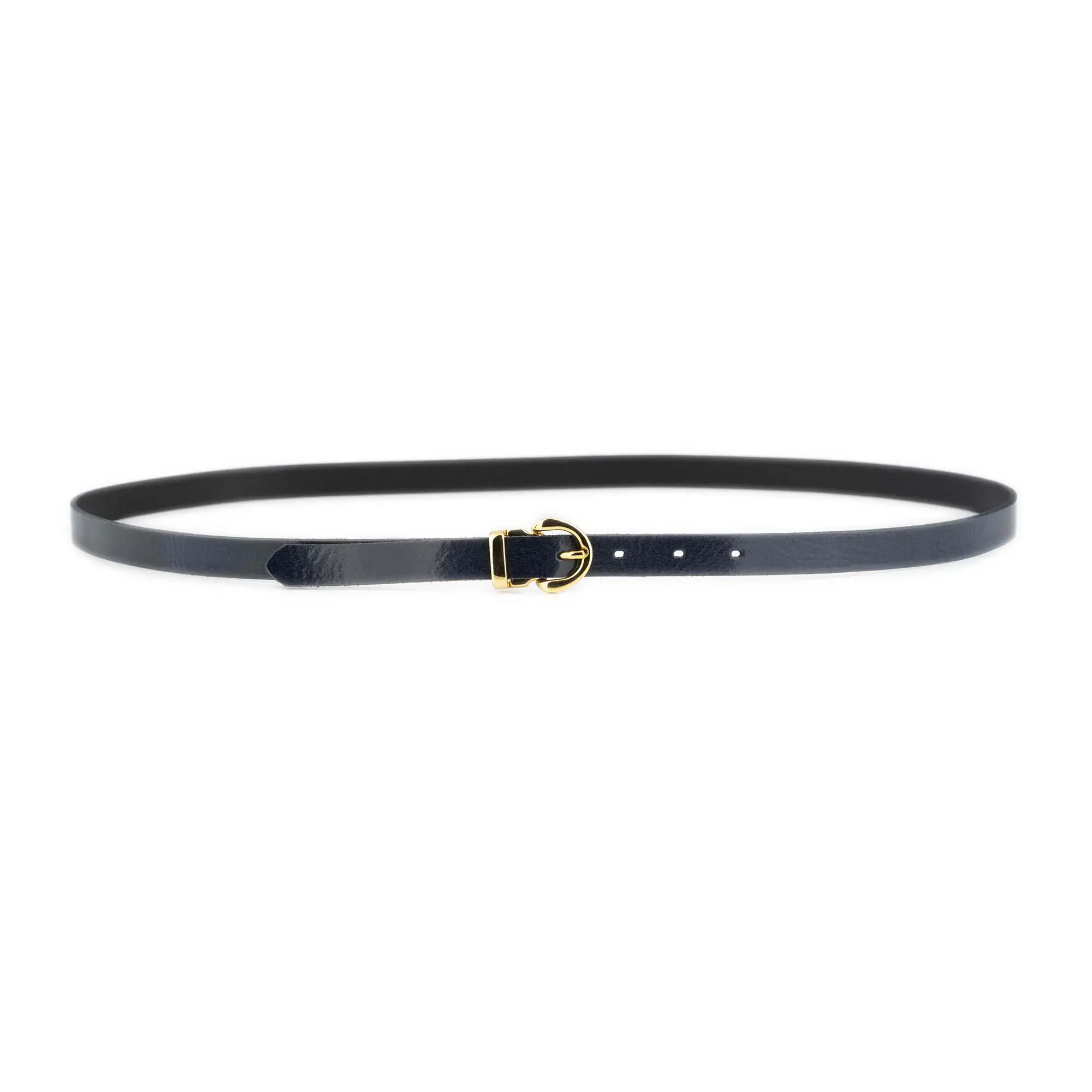 Womens Navy Blue Belt With Gold Buckle Glazed Leather 3