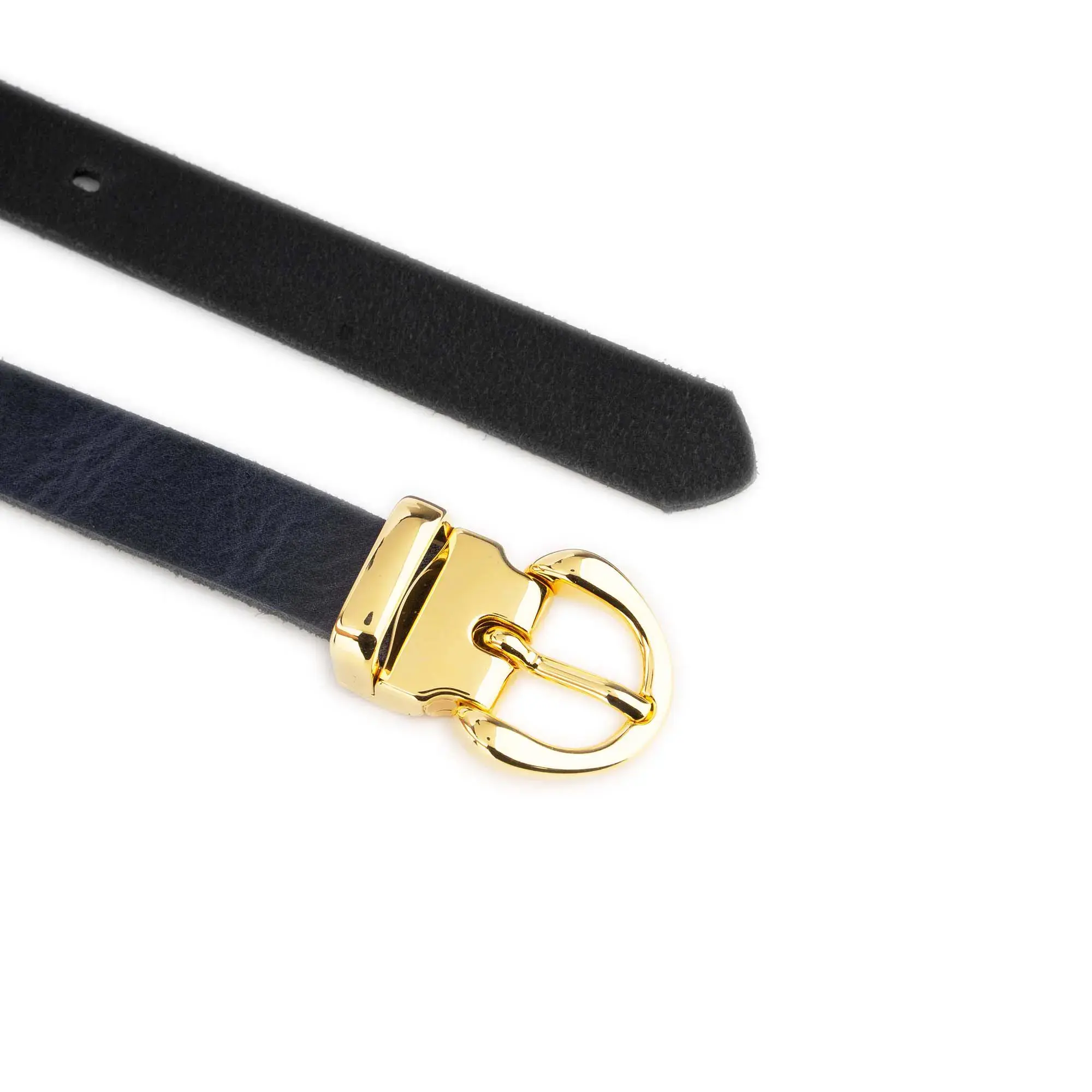 Womens Navy Blue Belt With Gold Buckle Glazed Leather 4