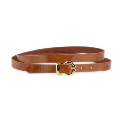 Womens Thin Brown Belt With Gold Buckle 2 0 cm 1 GLAZZY 20 COGN GOLROUMAG