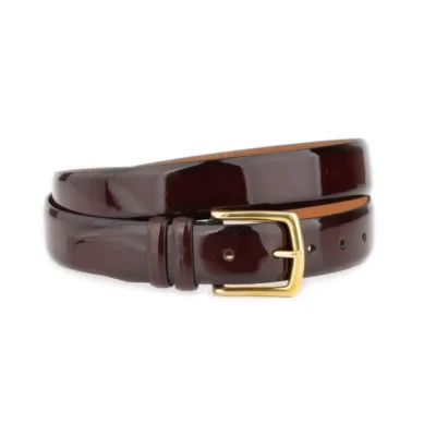 Burgundy Patent Leather Belt with Gold Brass Buckle 1 PATEBURG35 GOLBRAS KASV