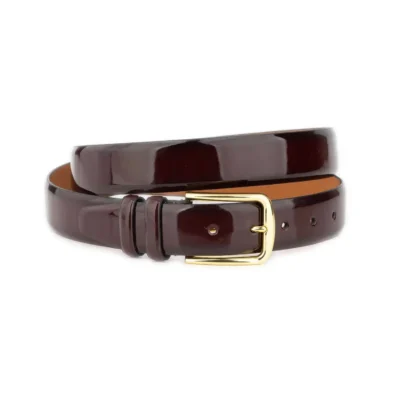 Burgundy Patent Leather Belt with Gold Buckle 1 PATEBURG35 GDBUC KASV