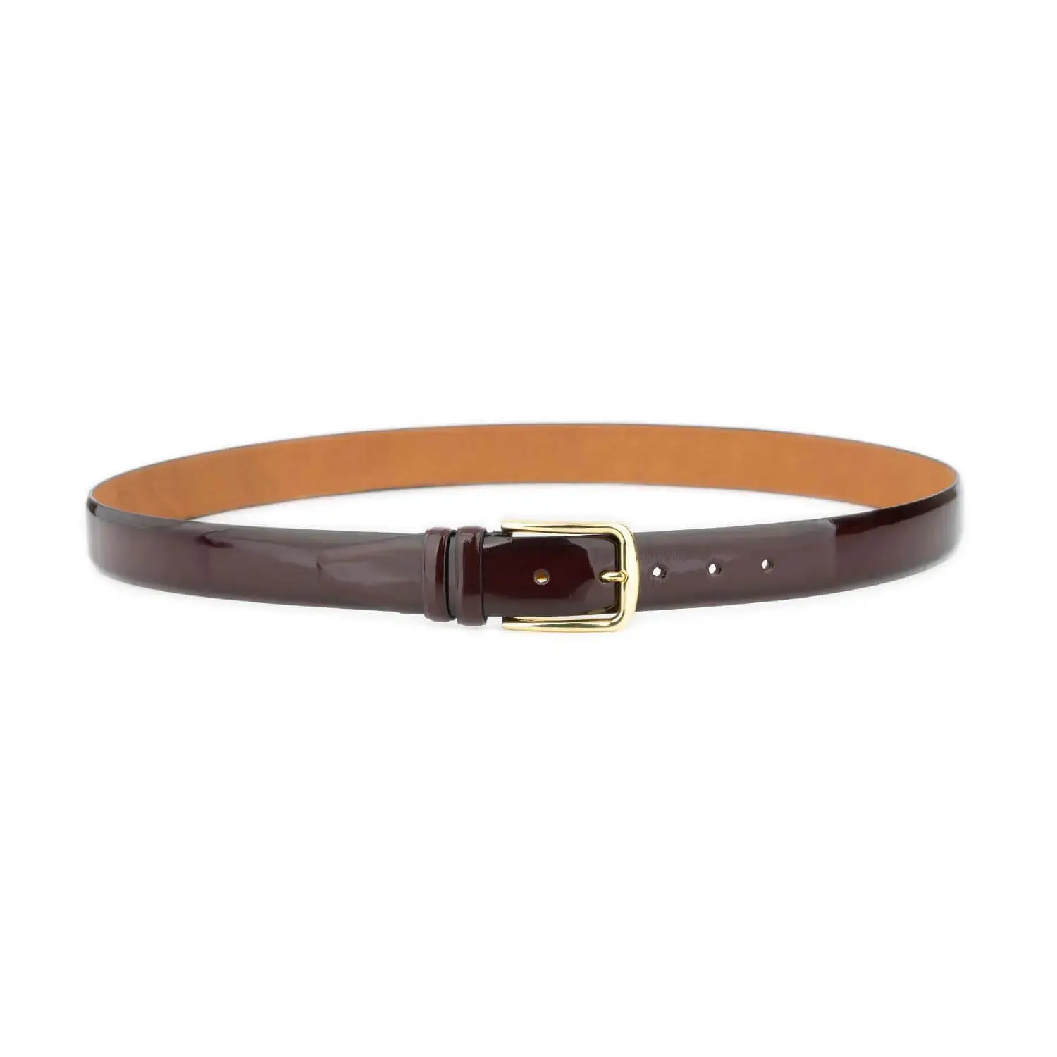 Burgundy Patent Leather Belt with Gold Buckle 2