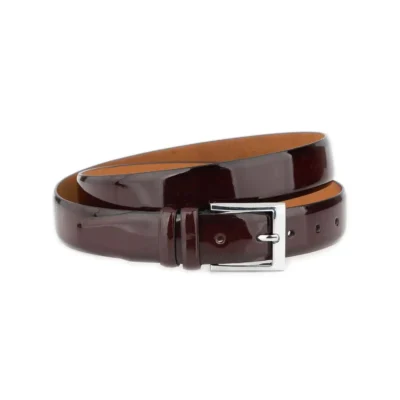 Burgundy Patent Leather Belt with Shiny Chrome Buckle 1 PATEBURG35 NICSQ KASV