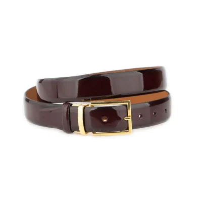 Men's Burgundy Patent Leather Belt with Gold Buckle 1 PATEBURG35 MAGIGOLD KASV