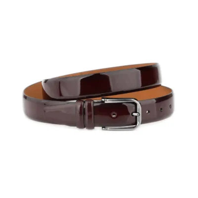 Men's Maroon Patent Leather Belt With Gunmetal Buckle 1 PATEBURG35 GRBUC KASV
