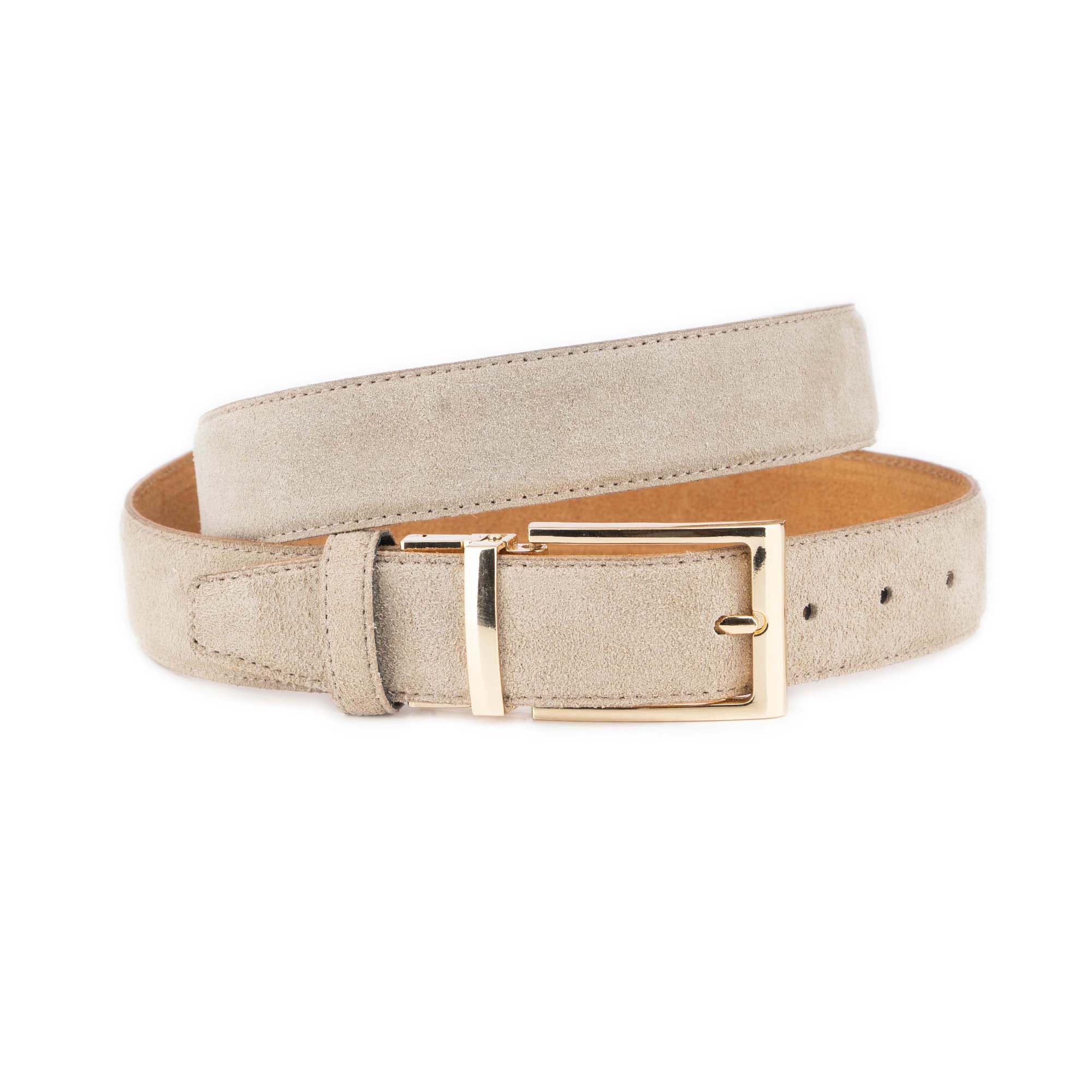 Mens Taupe Suede Belt With Gold Buckle 1 LTTAUP 35 GOLDCLIP KSV