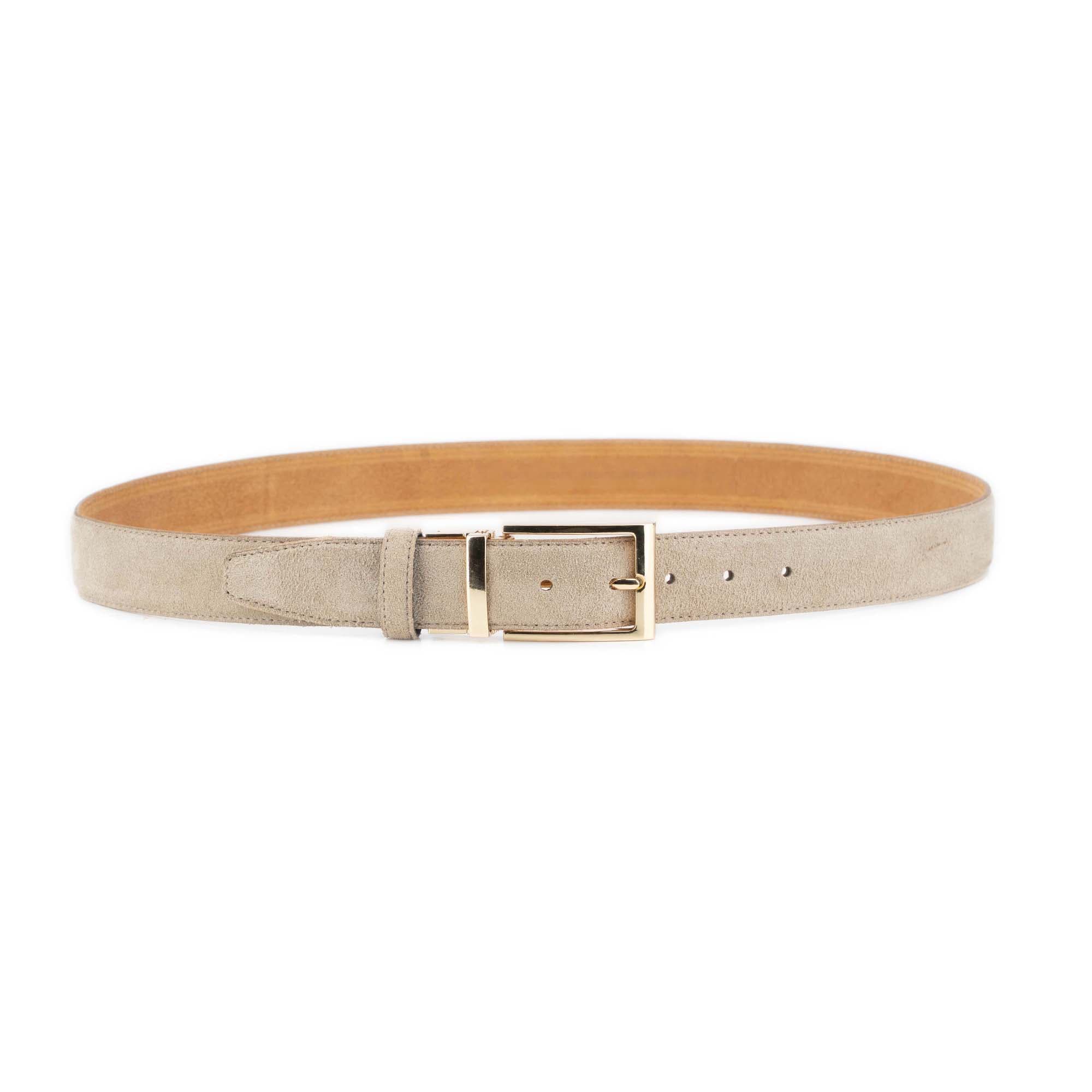 Mens Taupe Suede Belt With Gold Buckle 2