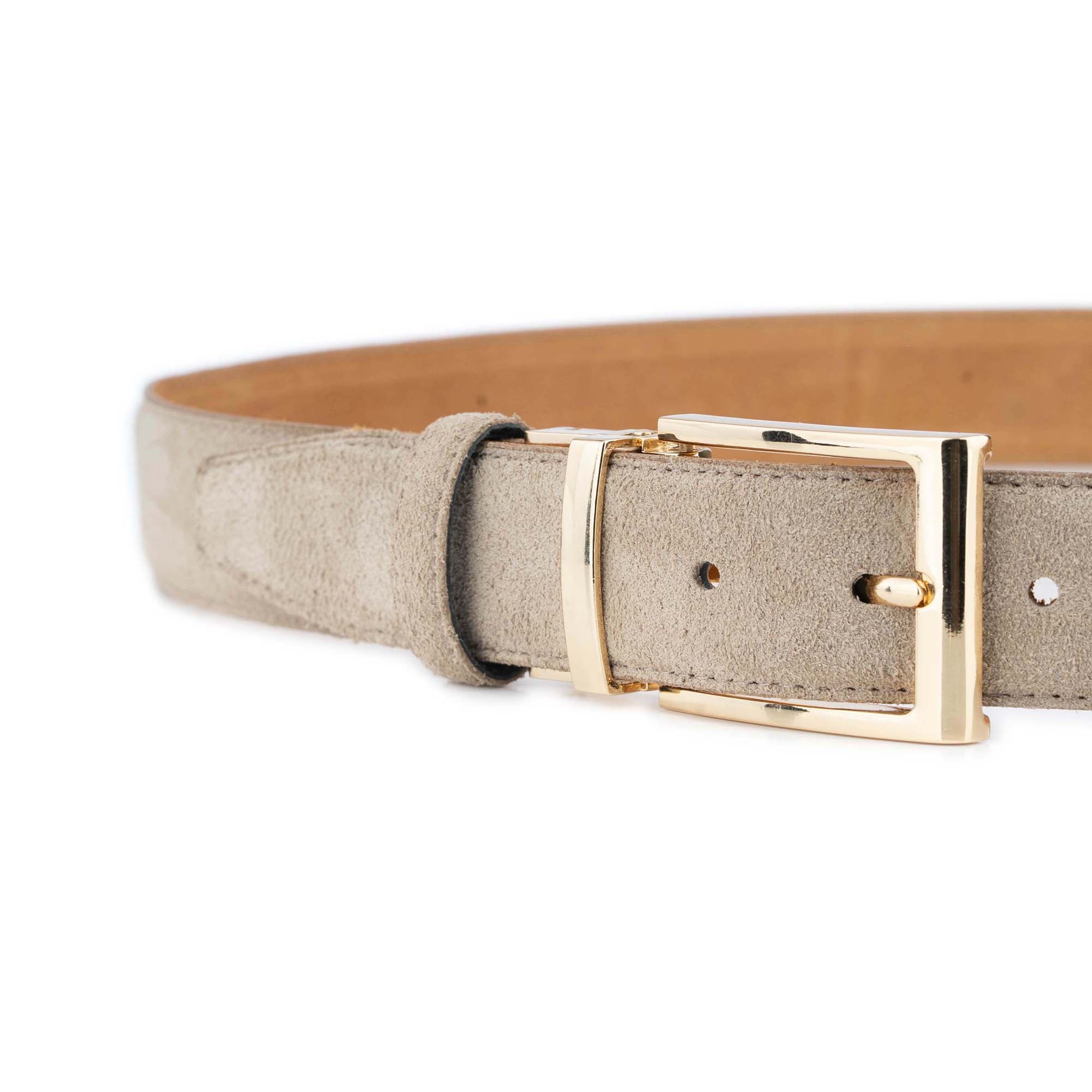 Mens Taupe Suede Belt With Gold Buckle 3