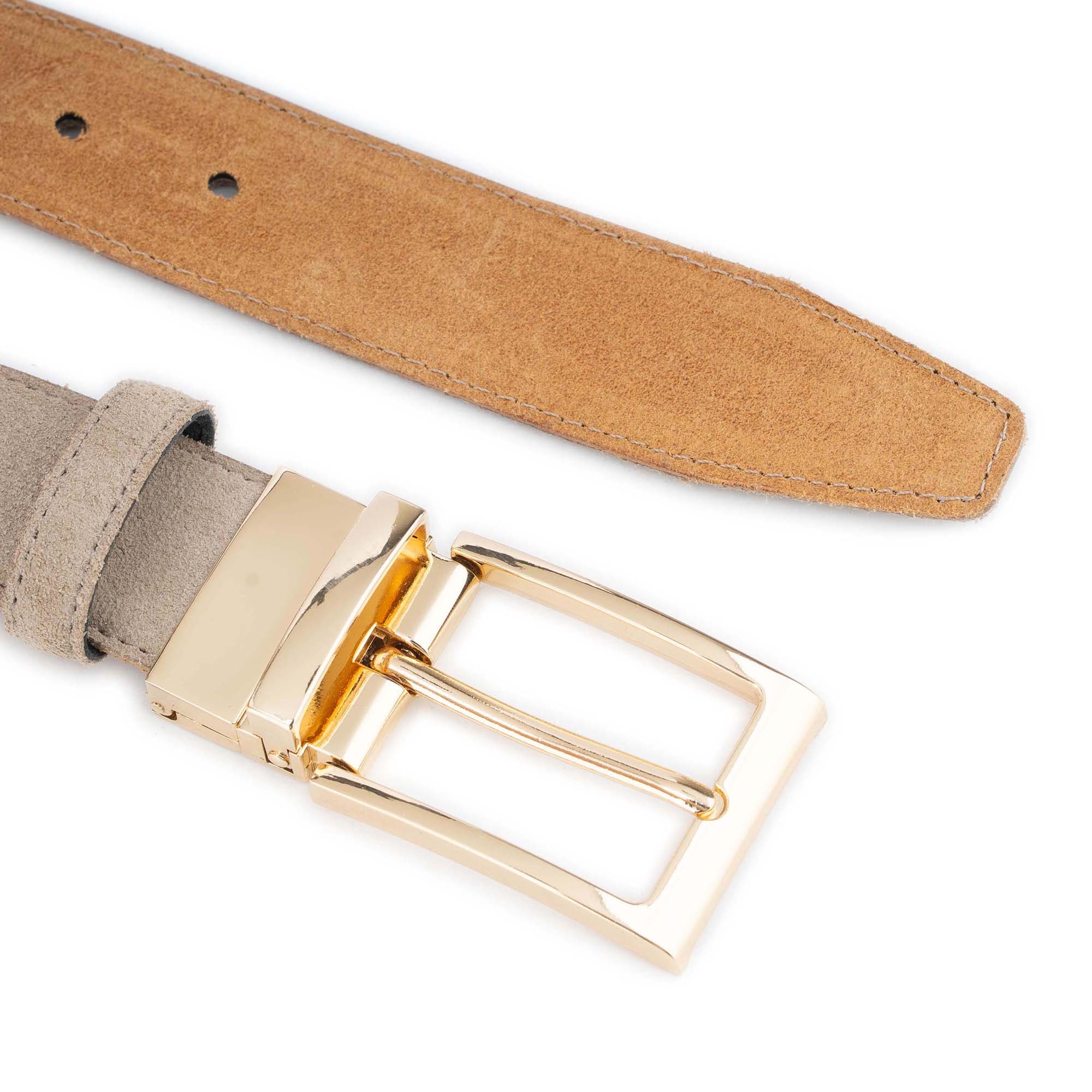 Mens Taupe Suede Belt With Gold Buckle 4
