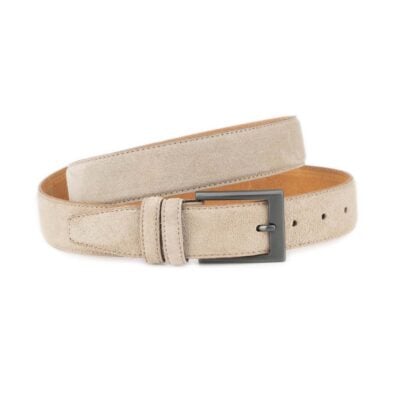 Taupe Suede Belt For Men With Gray Metal Buckle 1 LTTAUP 35 GRMATT KSV